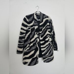 Stradivarius Black and White Mohair Blend Textured Blazer | Size Small